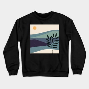 Contemporary abstract mountains and hills landscape with leaves branch digital design illustration Crewneck Sweatshirt